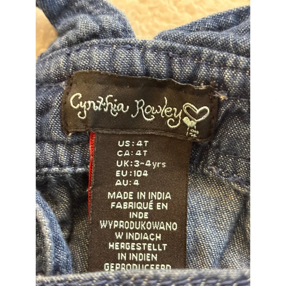 Cynthia‎ Rowley Girls Blue Denim Overall Pinafore Jumper Dress Size 4T